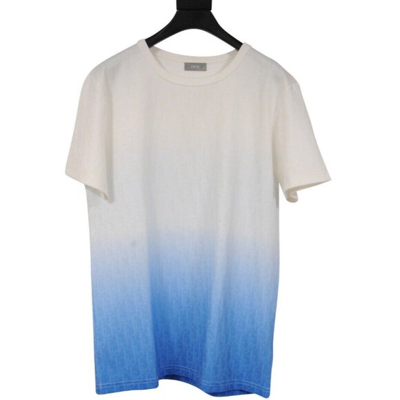 Dior Mens Gradient Oblique Logo T Shirt Medium White Blue Poly Viscose Blend - Picture 1 of 11